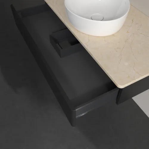 Bild von VILLEROY BOCH Antao Waschbeckenunterschrank, 1 Auszug, 1000 x 190 x 500 mm, Front ohne Struktur, Black Matt Lacquer / Botticino #K09013PD