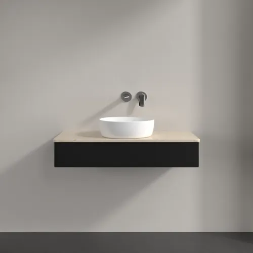 Bild von VILLEROY BOCH Antao Waschbeckenunterschrank, 1 Auszug, 1000 x 190 x 500 mm, Front ohne Struktur, Black Matt Lacquer / Botticino #K09013PD