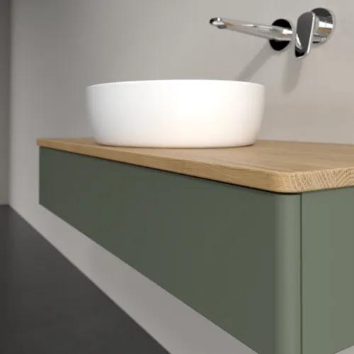 Bild von VILLEROY BOCH Antao Waschbeckenunterschrank, 1 Auszug, 1000 x 190 x 500 mm, Front ohne Struktur, Leaf Green Matt Lacquer / Honey Oak #K09011HL