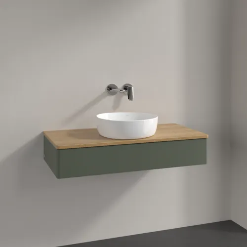 Bild von VILLEROY BOCH Antao Waschbeckenunterschrank, 1 Auszug, 1000 x 190 x 500 mm, Front ohne Struktur, Leaf Green Matt Lacquer / Honey Oak #K09011HL