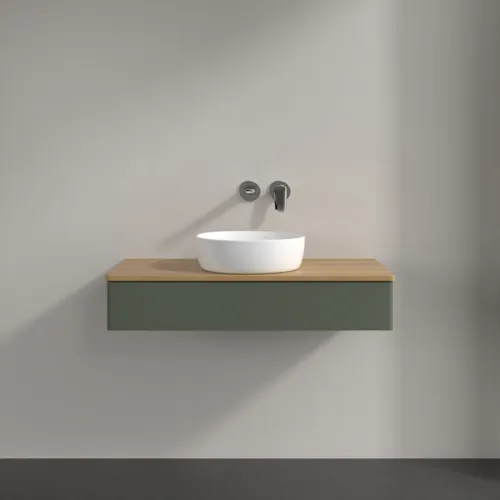 Bild von VILLEROY BOCH Antao Waschbeckenunterschrank, 1 Auszug, 1000 x 190 x 500 mm, Front ohne Struktur, Leaf Green Matt Lacquer / Honey Oak #K09011HL
