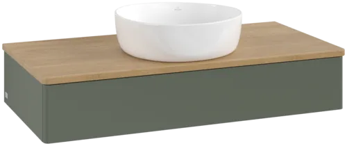Obrázek VILLEROY BOCH Antao toaletní skříňka, 1 zásuvka, 1000 x 190 x 500 mm, přední strana bez konstrukce, Leaf Green Matt Lacquer / Honey Oak #K09011HL