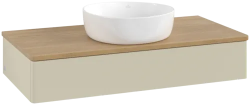 Obrázek VILLEROY BOCH Toaletní skříňka Antao, 1 zásuvka, 1000 x 190 x 500 mm, přední strana bez konstrukce, hedvábně šedý matný lak / medový dub #K09011HJ