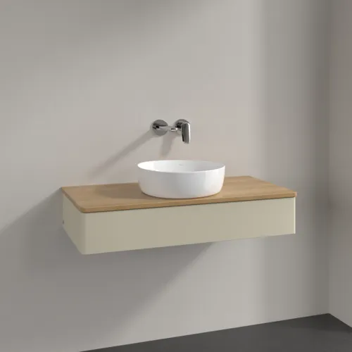 Bild von VILLEROY BOCH Antao Waschbeckenunterschrank, 1 Auszug, 1000 x 190 x 500 mm, Front ohne Struktur, Silk Grey Matt Lacquer / Honey Oak #K09011HJ