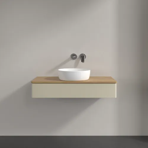 Bild von VILLEROY BOCH Antao Waschbeckenunterschrank, 1 Auszug, 1000 x 190 x 500 mm, Front ohne Struktur, Silk Grey Matt Lacquer / Honey Oak #K09011HJ