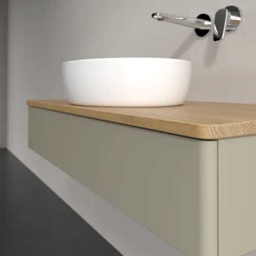 Bild von VILLEROY BOCH Antao Waschbeckenunterschrank, 1 Auszug, 1000 x 190 x 500 mm, Front ohne Struktur, Stone Grey Matt Lacquer / Honey Oak #K09011HK