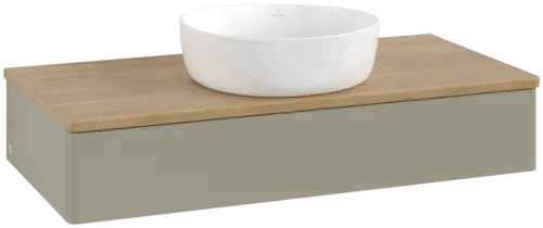 Obrázek VILLEROY BOCH Toaletní skříňka Antao, 1 zásuvka, 1000 x 190 x 500 mm, přední strana bez konstrukce, Stone Grey Matt Lacquer / Honey Oak #K09011HK