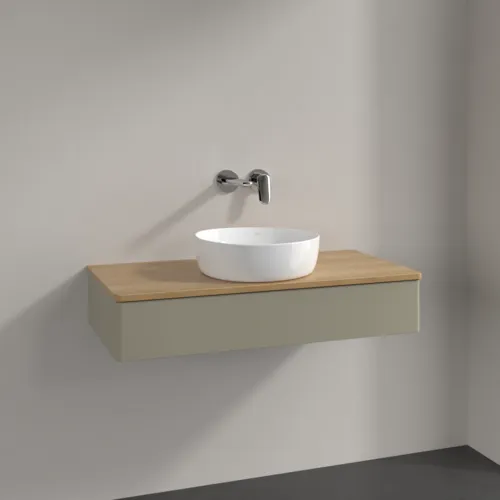 Bild von VILLEROY BOCH Antao Waschbeckenunterschrank, 1 Auszug, 1000 x 190 x 500 mm, Front ohne Struktur, Stone Grey Matt Lacquer / Honey Oak #K09011HK