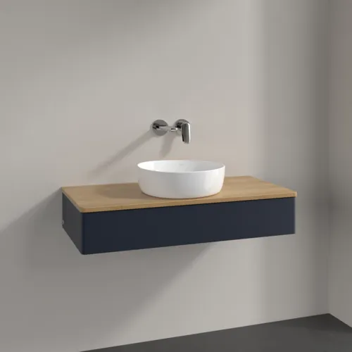 Bild von VILLEROY BOCH Antao Waschbeckenunterschrank, 1 Auszug, 1000 x 190 x 500 mm, Front ohne Struktur, Midnight Blue Matt Lacquer / Honey Oak #K09011HG