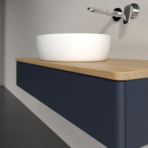 Bild von VILLEROY BOCH Antao Waschbeckenunterschrank, 1 Auszug, 1000 x 190 x 500 mm, Front ohne Struktur, Midnight Blue Matt Lacquer / Honey Oak #K09011HG