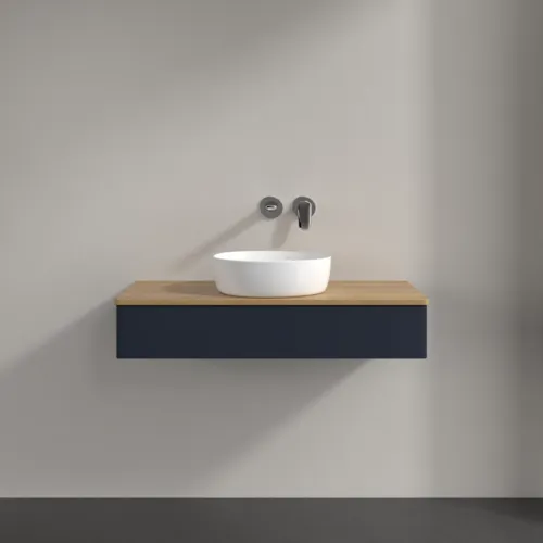 Bild von VILLEROY BOCH Antao Waschbeckenunterschrank, 1 Auszug, 1000 x 190 x 500 mm, Front ohne Struktur, Midnight Blue Matt Lacquer / Honey Oak #K09011HG
