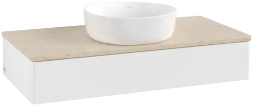 Obrázek VILLEROY BOCH Toaletní skříňka Antao, 1 zásuvka, 1000 x 190 x 500 mm, přední strana bez konstrukce, bílý matný lak / Botticino #K09013MT