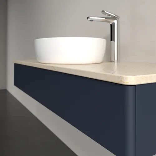 Bild von VILLEROY BOCH Antao Waschbeckenunterschrank, 1 Auszug, 1200 x 190 x 500 mm, Front ohne Struktur, Midnight Blue Matt Lacquer / Botticino #K10053HG