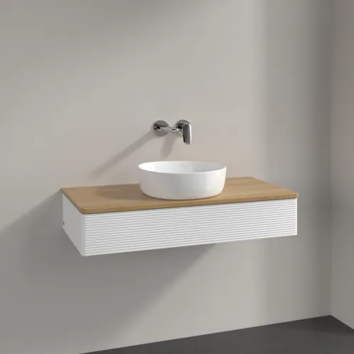 Picture of VILLEROY BOCH Antao Vanity unit, 1 pull-out compartment, 1000 x 190 x 500 mm, Front with grain texture, White Matt Lacquer / Honey Oak #K09111MT