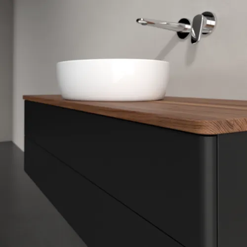 Bild von VILLEROY BOCH Antao Waschbeckenunterschrank, 2 Auszüge, 1200 x 360 x 500 mm, Front ohne Struktur, Black Matt Lacquer / Warm Walnut #K21012PD