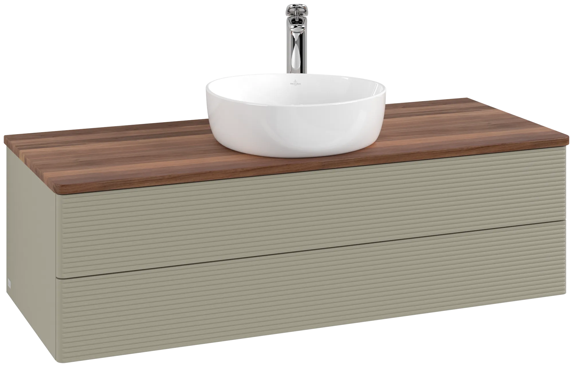 Picture of VILLEROY BOCH Antao Vanity unit, 2 pull-out compartments, 1200 x 360 x 500 mm, Front with grain texture, Stone Grey Matt Lacquer / Warm Walnut #K21152HK