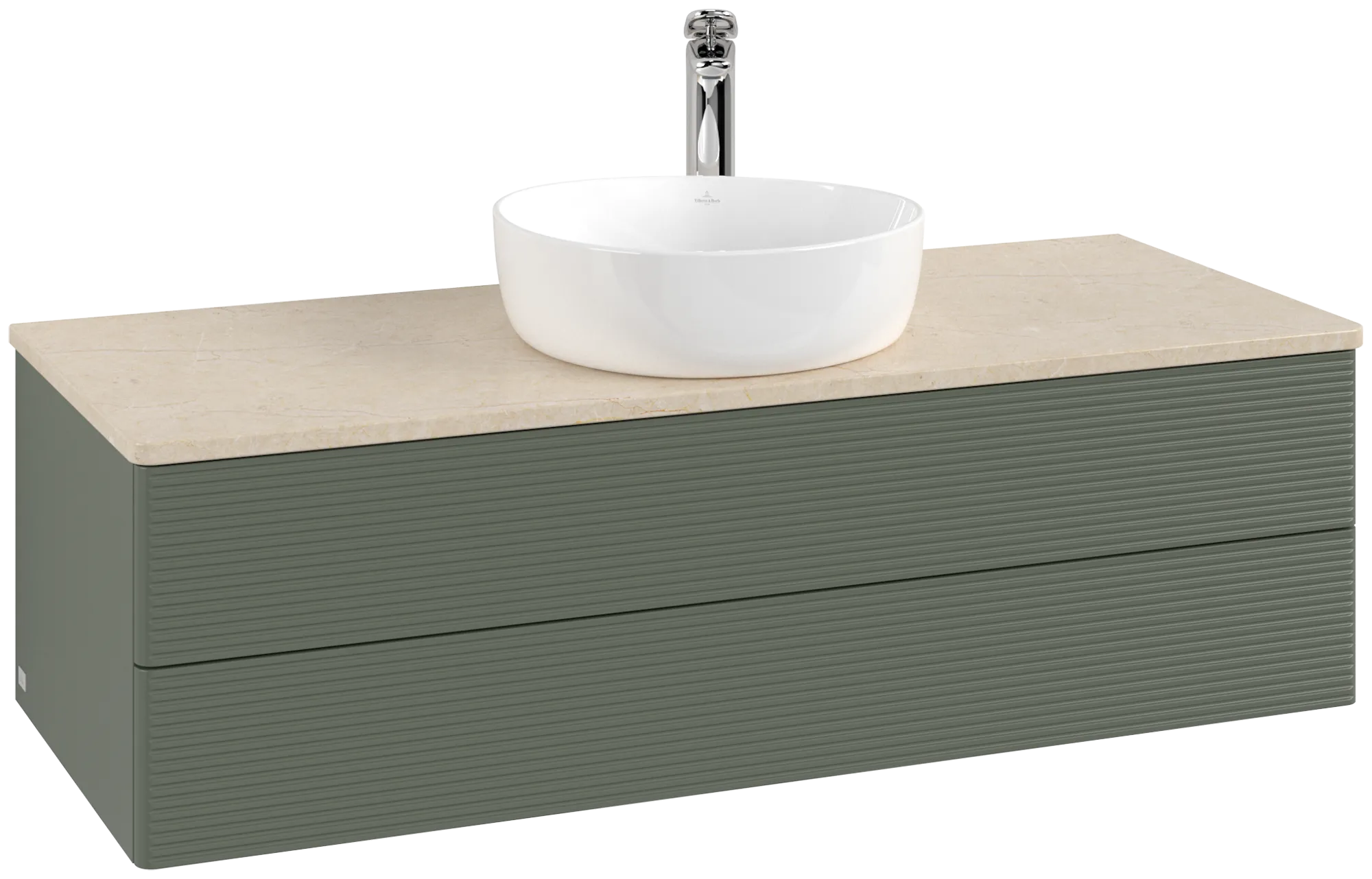 Picture of VILLEROY BOCH Antao Vanity unit, 2 pull-out compartments, 1200 x 360 x 500 mm, Front with grain texture, Leaf Green Matt Lacquer / Botticino #K21153HL