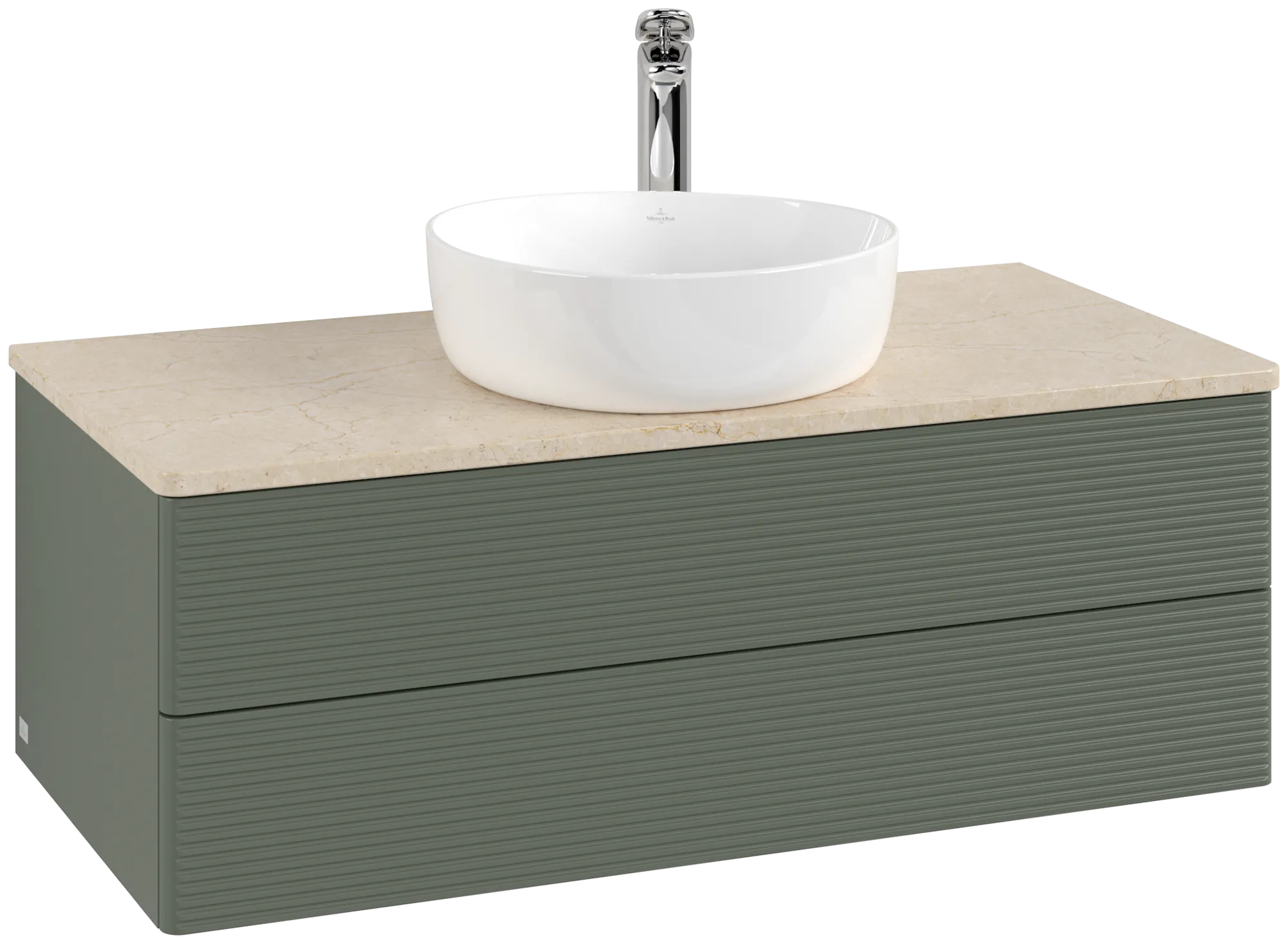 Picture of VILLEROY BOCH Antao Vanity unit, 2 pull-out compartments, 1000 x 360 x 500 mm, Front with grain texture, Leaf Green Matt Lacquer / Botticino #K20153HL