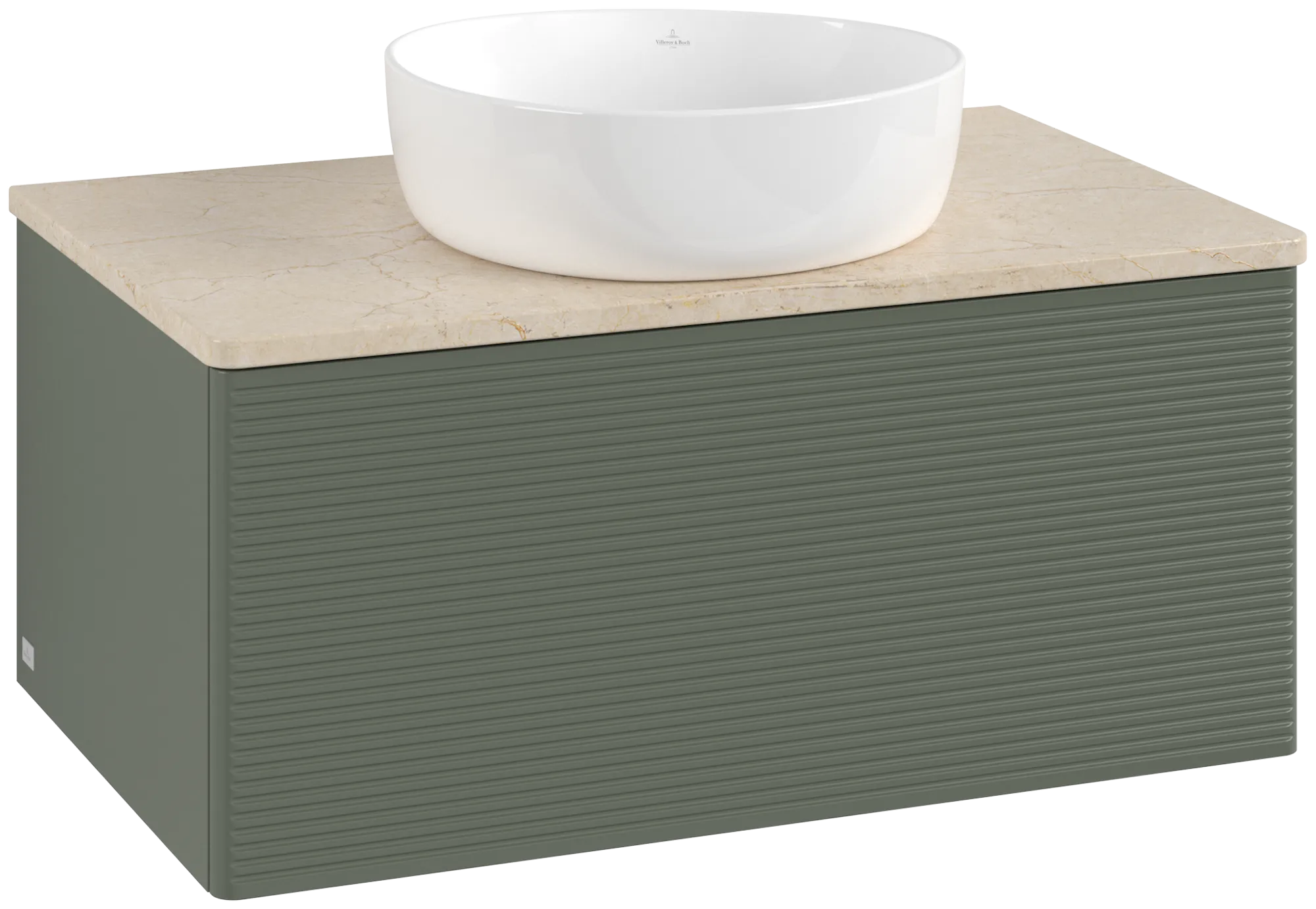Obrázek VILLEROY BOCH Antao Vanity unit, 1 pull-out compartment, 800 x 360 x 500 mm, Front with grain texture, Leaf Green Matt Lacquer / Botticino #K30113HL