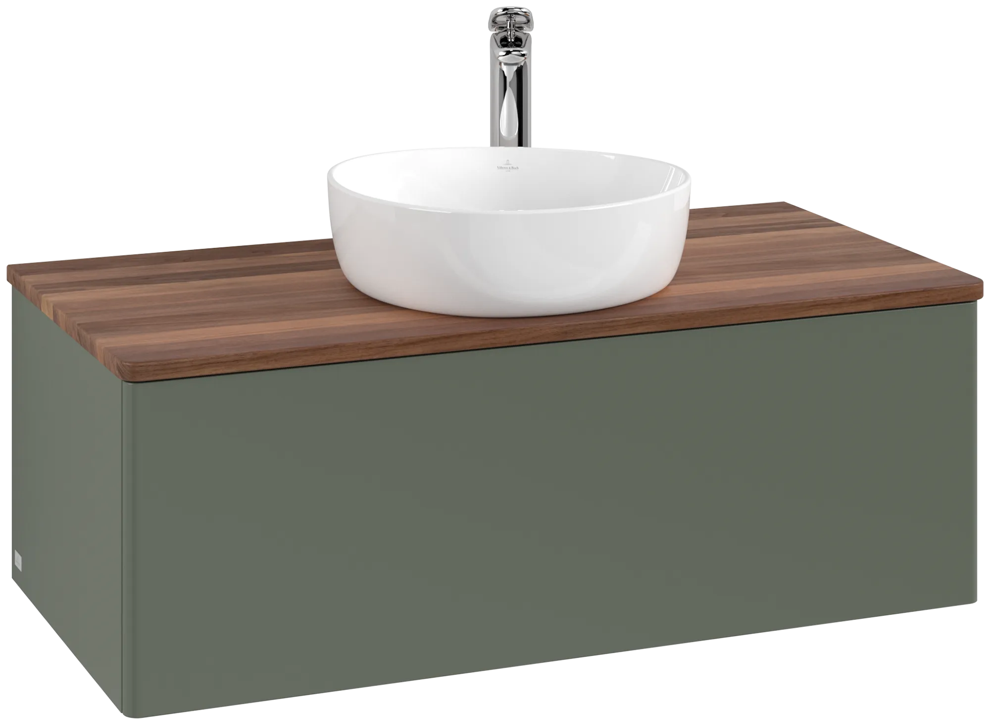 Зображення з  VILLEROY BOCH Antao Vanity unit, 1 pull-out compartment, 1000 x 360 x 500 mm, Front without structure, Leaf Green Matt Lacquer / Warm Walnut #K31052HL