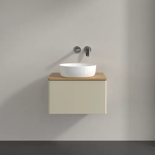 Bild von VILLEROY BOCH Antao Waschbeckenunterschrank, 1 Auszug, 600 x 360 x 500 mm, Front ohne Struktur, Silk Grey Matt Lacquer / Honey Oak #K29011HJ