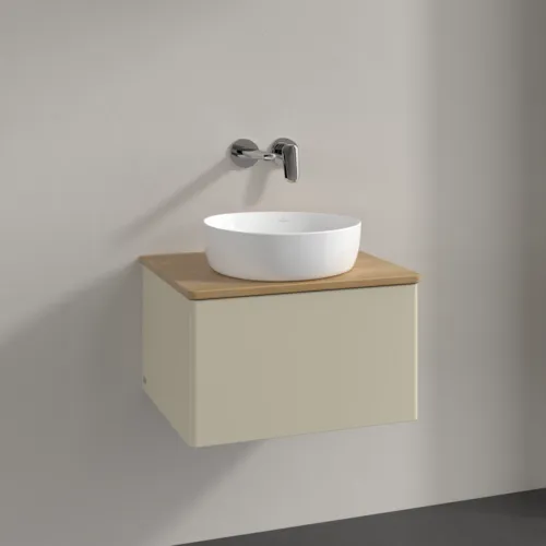 Bild von VILLEROY BOCH Antao Waschbeckenunterschrank, 1 Auszug, 600 x 360 x 500 mm, Front ohne Struktur, Silk Grey Matt Lacquer / Honey Oak #K29011HJ