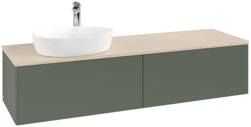 Зображення з  VILLEROY BOCH Antao Vanity unit, 2 pull-out compartments, 1600 x 360 x 500 mm, Front without structure, Leaf Green Matt Lacquer / Botticino #K37053HL