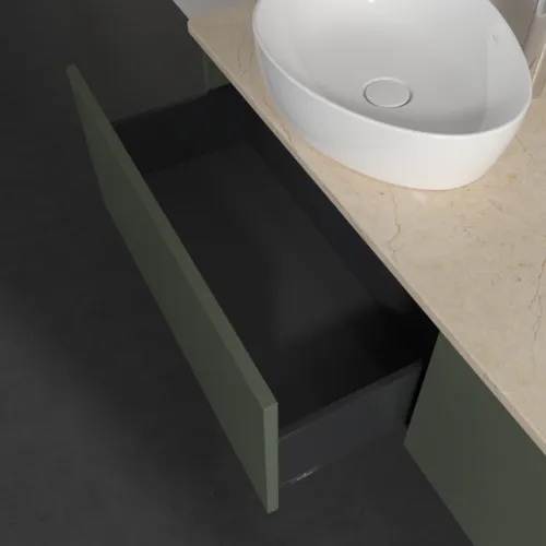 Bild von VILLEROY BOCH Antao Waschbeckenunterschrank, 2 Auszüge, 1600 x 360 x 500 mm, Front ohne Struktur, Leaf Green Matt Lacquer / Botticino #K37053HL