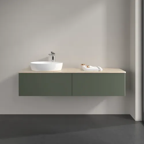 Bild von VILLEROY BOCH Antao Waschbeckenunterschrank, 2 Auszüge, 1600 x 360 x 500 mm, Front ohne Struktur, Leaf Green Matt Lacquer / Botticino #K37053HL