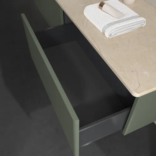 Bild von VILLEROY BOCH Antao Waschbeckenunterschrank, 2 Auszüge, 1600 x 360 x 500 mm, Front ohne Struktur, Leaf Green Matt Lacquer / Botticino #K37053HL