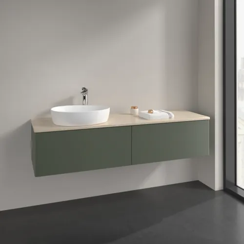 Bild von VILLEROY BOCH Antao Waschbeckenunterschrank, 2 Auszüge, 1600 x 360 x 500 mm, Front ohne Struktur, Leaf Green Matt Lacquer / Botticino #K37053HL