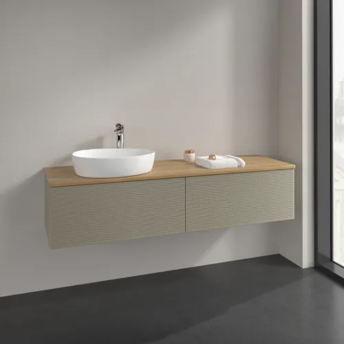 Obrázek VILLEROY BOCH Antao Vanity unit, 2 pull-out compartments, 1600 x 360 x 500 mm, Front with grain texture, Stone Grey Matt Lacquer / Honey Oak #K37151HK