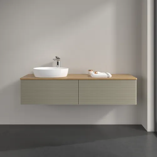 Obrázek VILLEROY BOCH Antao Vanity unit, 2 pull-out compartments, 1600 x 360 x 500 mm, Front with grain texture, Stone Grey Matt Lacquer / Honey Oak #K37151HK