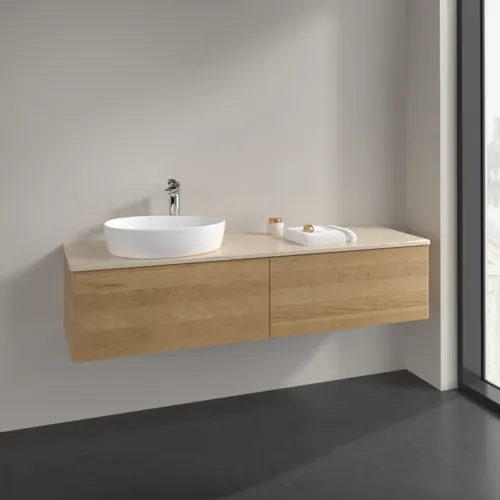 Bild von VILLEROY BOCH Antao Waschbeckenunterschrank, 2 Auszüge, 1600 x 360 x 500 mm, Front ohne Struktur, Honey Oak / Botticino #K37053HN