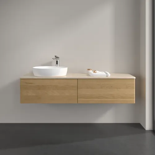 Bild von VILLEROY BOCH Antao Waschbeckenunterschrank, 2 Auszüge, 1600 x 360 x 500 mm, Front ohne Struktur, Honey Oak / Botticino #K37053HN