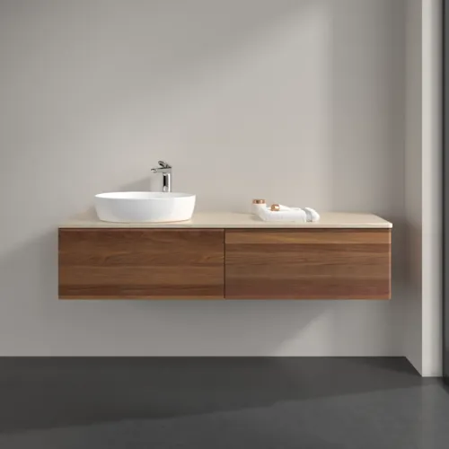 Bild von VILLEROY BOCH Antao Waschbeckenunterschrank, 2 Auszüge, 1600 x 360 x 500 mm, Front ohne Struktur, Warm Walnut / Botticino #K37053HM