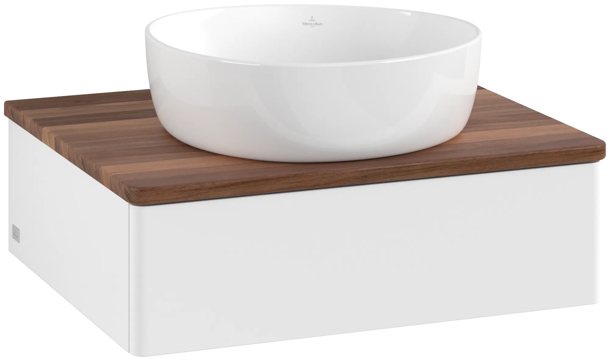 Picture of VILLEROY BOCH Antao Vanity unit, with lighting, 1 pull-out compartment, 600 x 190 x 500 mm, Front without structure, White Matt Lacquer / Warm Walnut #L07012MT
