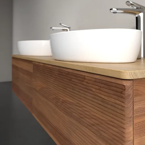 Bild von VILLEROY BOCH Antao Waschbeckenunterschrank, 2 Auszüge, 1600 x 360 x 500 mm, Front mit Struktur, Warm Walnut / Honey Oak #K39151HM