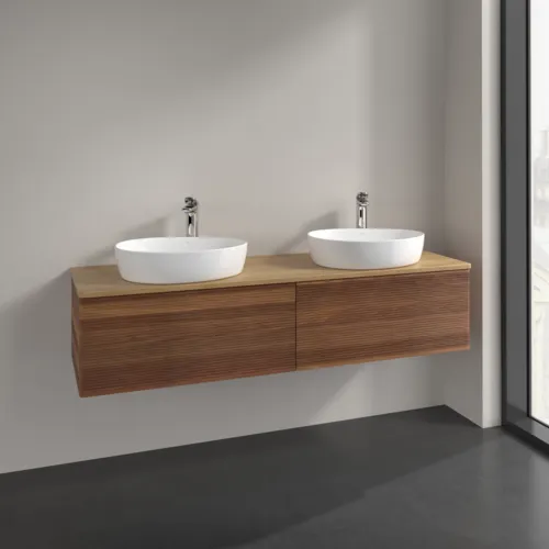 Bild von VILLEROY BOCH Antao Waschbeckenunterschrank, 2 Auszüge, 1600 x 360 x 500 mm, Front mit Struktur, Warm Walnut / Honey Oak #K39151HM