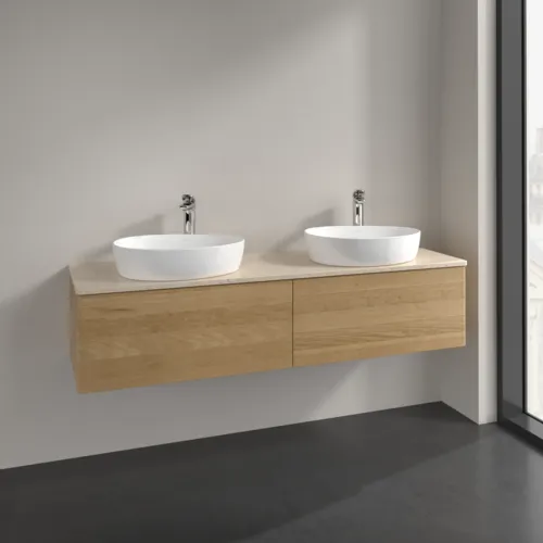 Bild von VILLEROY BOCH Antao Waschbeckenunterschrank, 2 Auszüge, 1600 x 360 x 500 mm, Front ohne Struktur, Honey Oak / Botticino #K39053HN