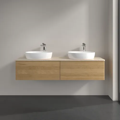 Bild von VILLEROY BOCH Antao Waschbeckenunterschrank, 2 Auszüge, 1600 x 360 x 500 mm, Front ohne Struktur, Honey Oak / Botticino #K39053HN