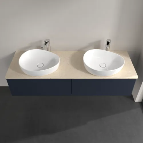 Bild von VILLEROY BOCH Antao Waschbeckenunterschrank, 2 Auszüge, 1600 x 360 x 500 mm, Front ohne Struktur, Midnight Blue Matt Lacquer / Botticino #K39053HG