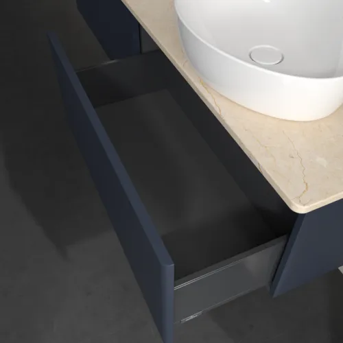 Bild von VILLEROY BOCH Antao Waschbeckenunterschrank, 2 Auszüge, 1600 x 360 x 500 mm, Front ohne Struktur, Midnight Blue Matt Lacquer / Botticino #K39053HG