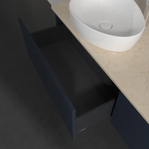 Bild von VILLEROY BOCH Antao Waschbeckenunterschrank, 2 Auszüge, 1600 x 360 x 500 mm, Front ohne Struktur, Midnight Blue Matt Lacquer / Botticino #K39053HG