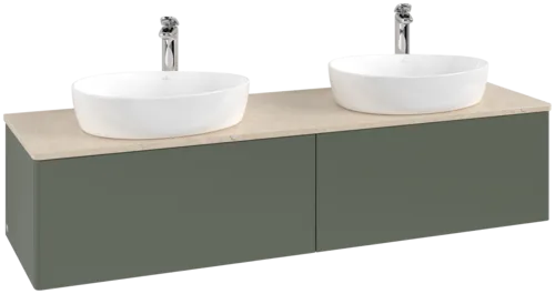 Obrázek VILLEROY BOCH Antao Vanity unit, 2 pull-out compartments, 1600 x 360 x 500 mm, Front without structure, Leaf Green Matt Lacquer / Botticino #K39053HL