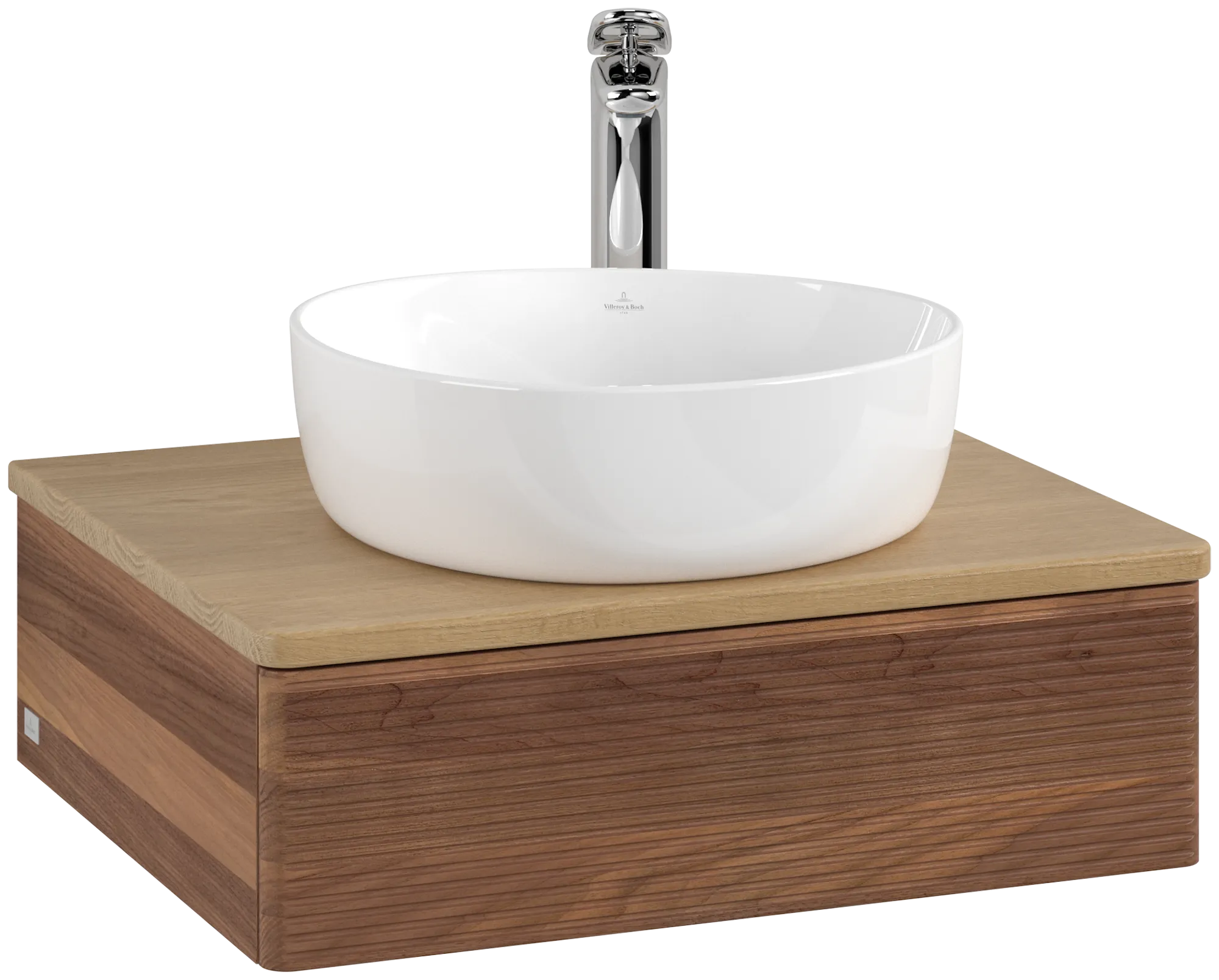Picture of VILLEROY BOCH Antao Vanity unit, with lighting, 1 pull-out compartment, 600 x 190 x 500 mm, Front with grain texture, Warm Walnut / Honey Oak #L07151HM