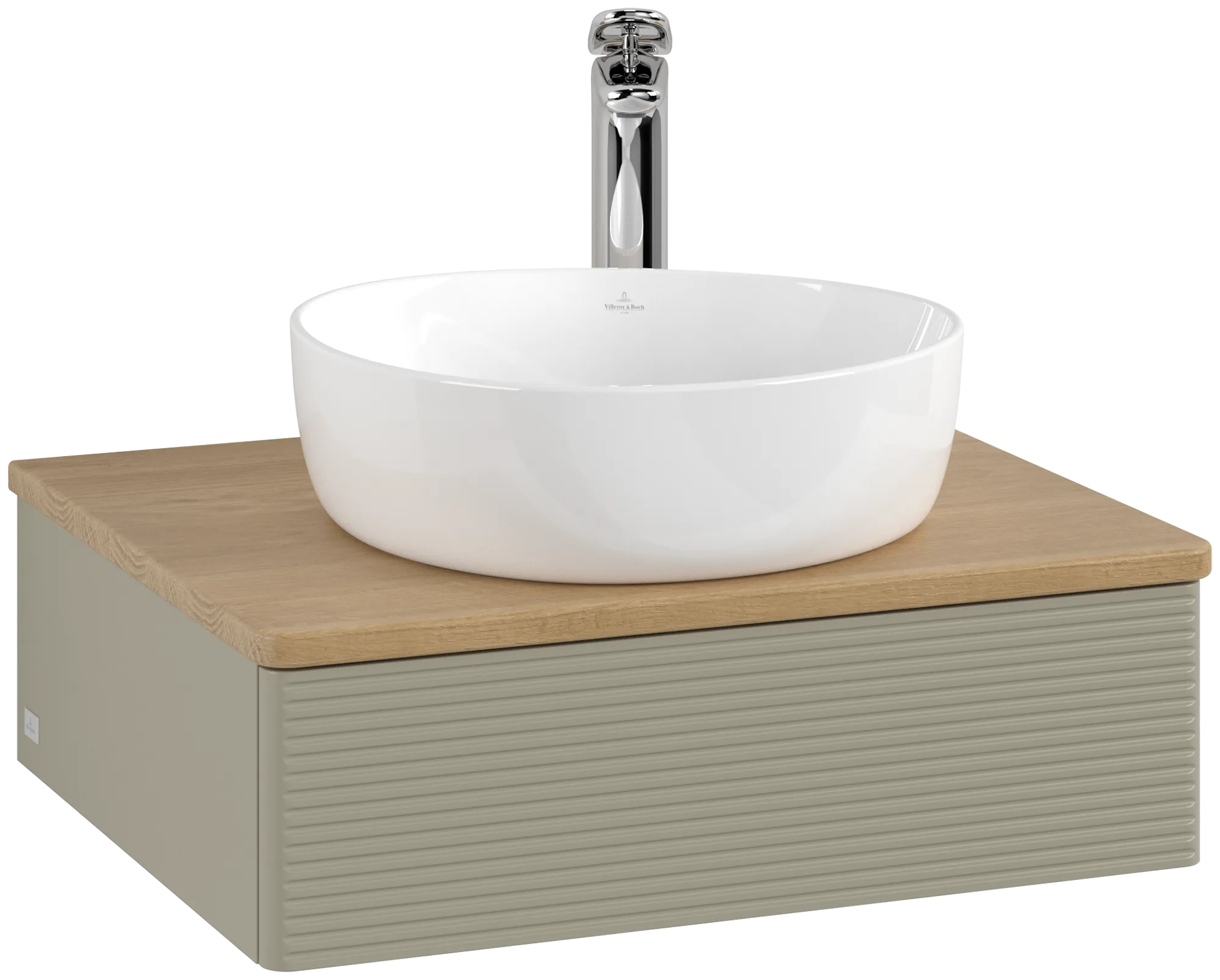 Picture of VILLEROY BOCH Antao Vanity unit, with lighting, 1 pull-out compartment, 600 x 190 x 500 mm, Front with grain texture, Stone Grey Matt Lacquer / Honey Oak #L07151HK