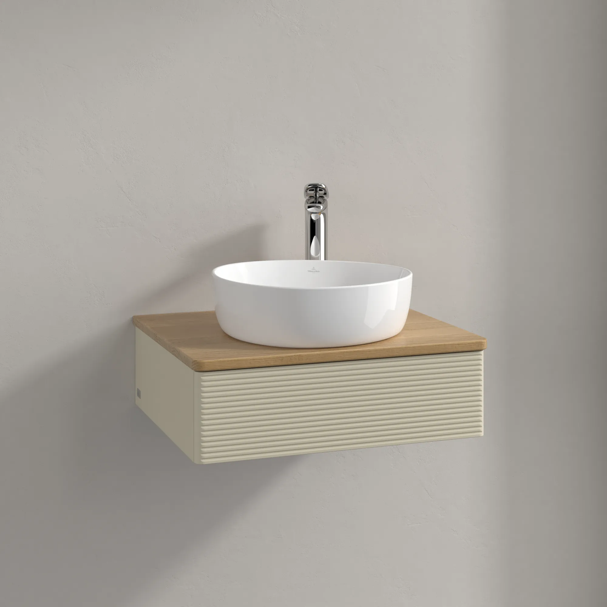 Picture of VILLEROY BOCH Antao Vanity unit, with lighting, 1 pull-out compartment, 600 x 190 x 500 mm, Front with grain texture, Silk Grey Matt Lacquer / Honey Oak #L07151HJ