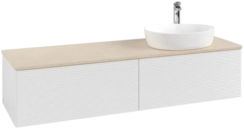 Зображення з  VILLEROY BOCH Antao Vanity unit, 2 pull-out compartments, 1600 x 360 x 500 mm, Front with grain texture, Glossy White Lacquer / Botticino #K38153GF