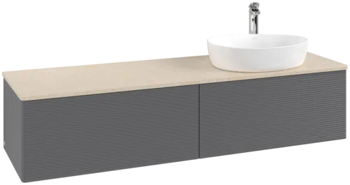 Зображення з  VILLEROY BOCH Antao Vanity unit, 2 pull-out compartments, 1600 x 360 x 500 mm, Front with grain texture, Anthracite Matt Lacquer / Botticino #K38153GK